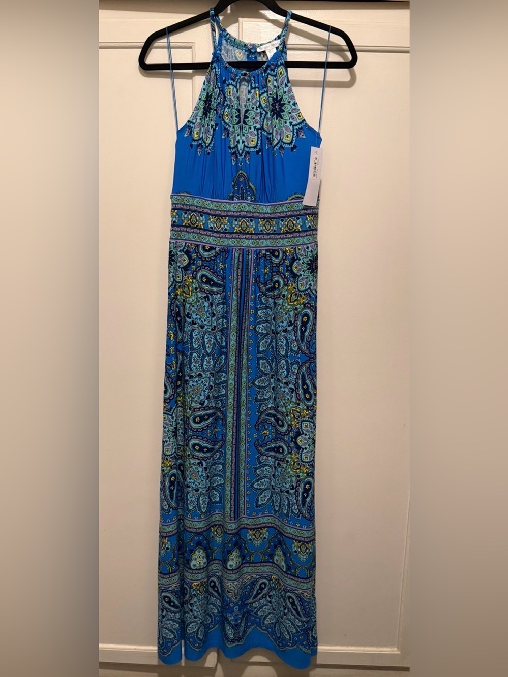 London Times Paisley Halter Maxi Dress Blue Turquoise Size 6 NWT - Picture 2 of 7